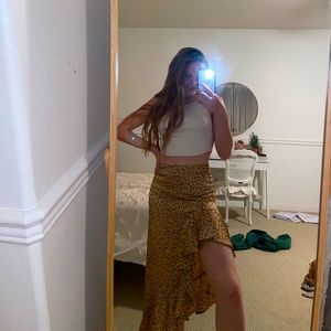 High-low cheetah print silk skirt